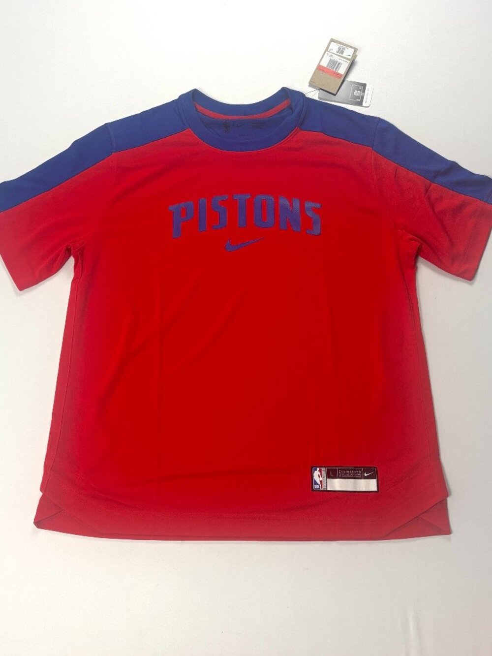 Nike Detroit Pistons Mens Pre Game Warm Up Shirt Sz L Red NWT FQ4868-495